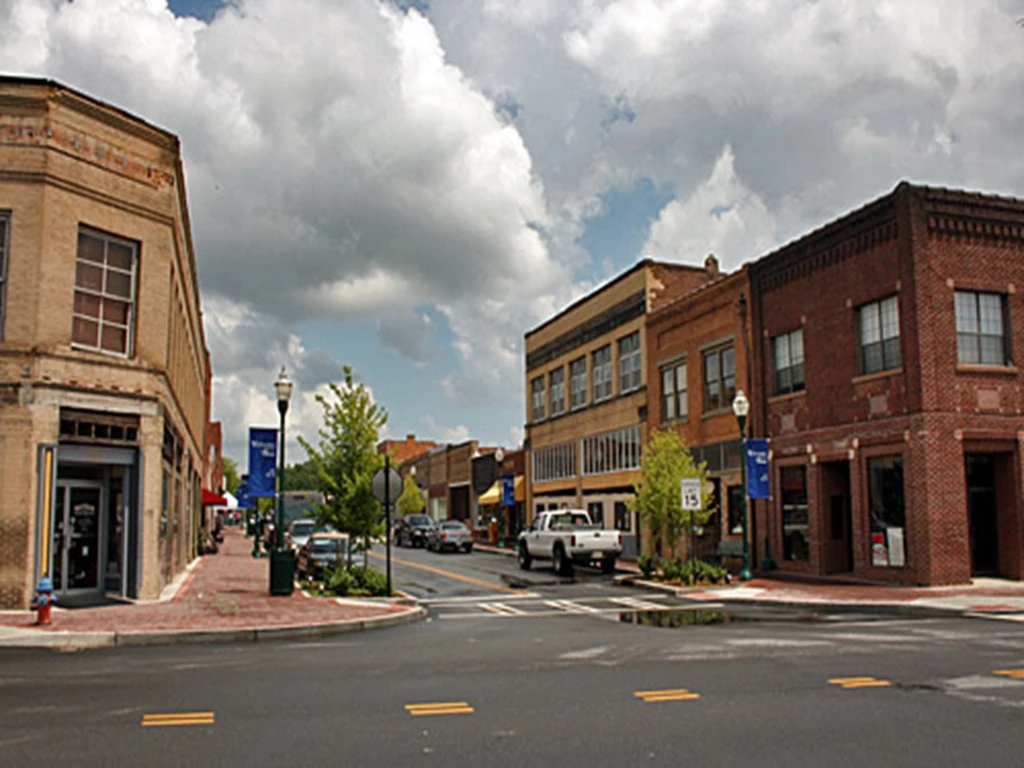 Aerial picture of downtown Toccoa Ga